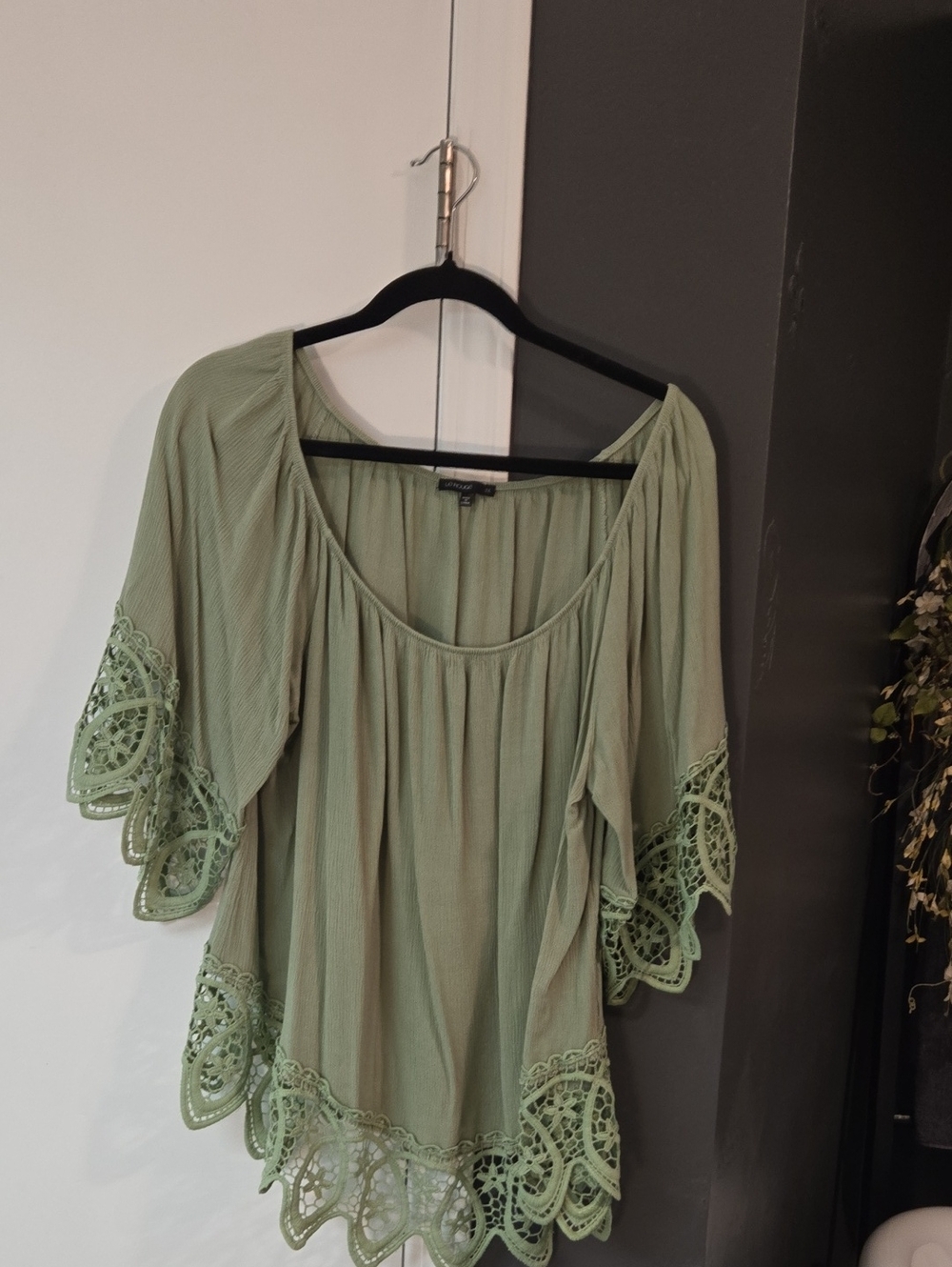 Sage Green Crochet-Trim Women's Scoop Neck Tunic